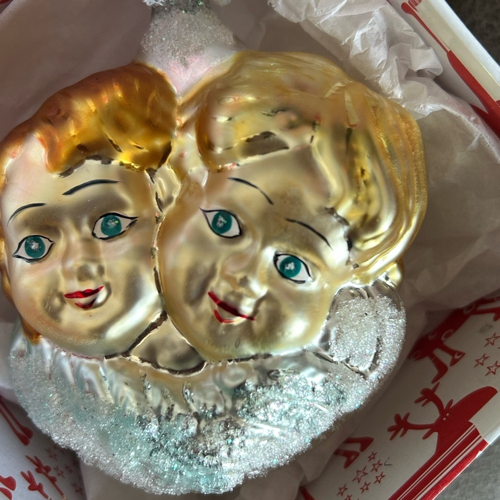 4/$100 Vintage Style Twin Face Ornament guardian angel 1950 😇